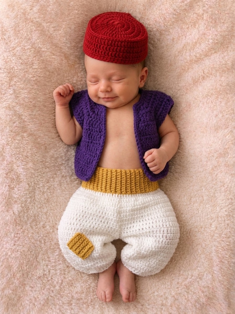 Baby Crochet Vest, Pants and hat Set - Aladdin inspired baby size 0-3 month